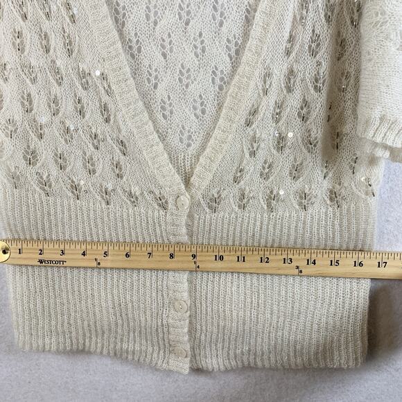 Ann Taylor Womens Open Knit Mohair Wool Top Sz L Ivory Beaded Sequin Balletcore - Picture 9 of 14